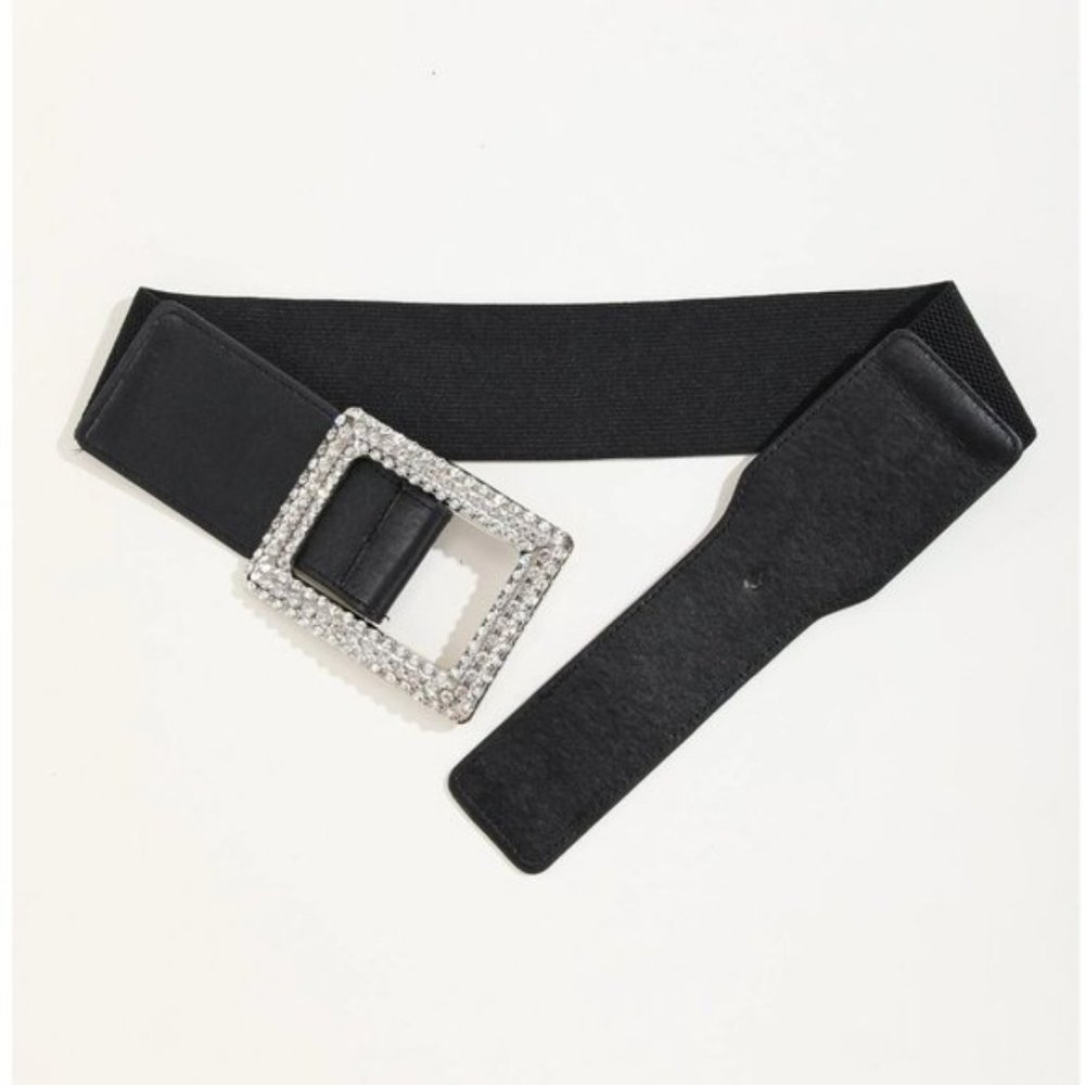 Vegan Leather Rhinestone Buckle Belt - Picture 3 of 5